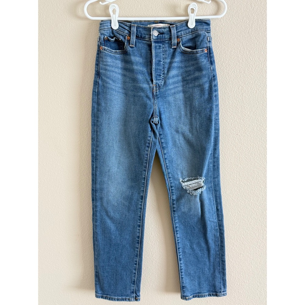 Levis Wedgie Straight Distressed High Rise Blue Jeans W26 L28 3449 Medium‎ Wash